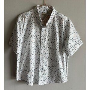 Victory Outfitters Mens Fishing Print Short Sleeve Button Shirt White Size L